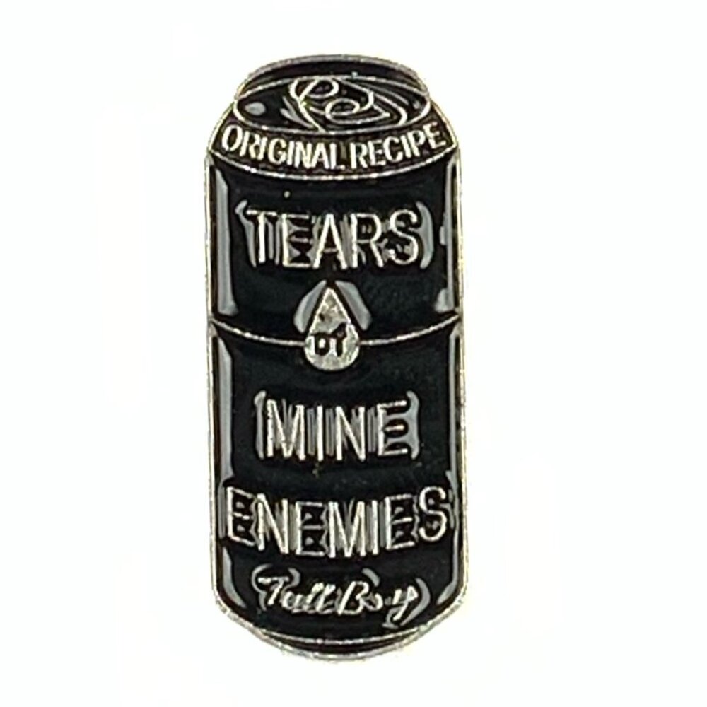 Tears of Mine Enemies Tall Boy Beer Can Enamel Pin Black Silver Sarcasm
